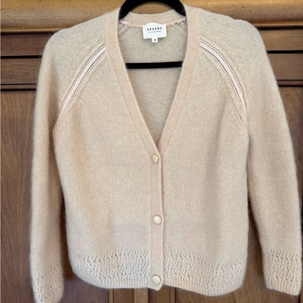 Sezane Cream Mohair Cardigan Sweater V-Neck